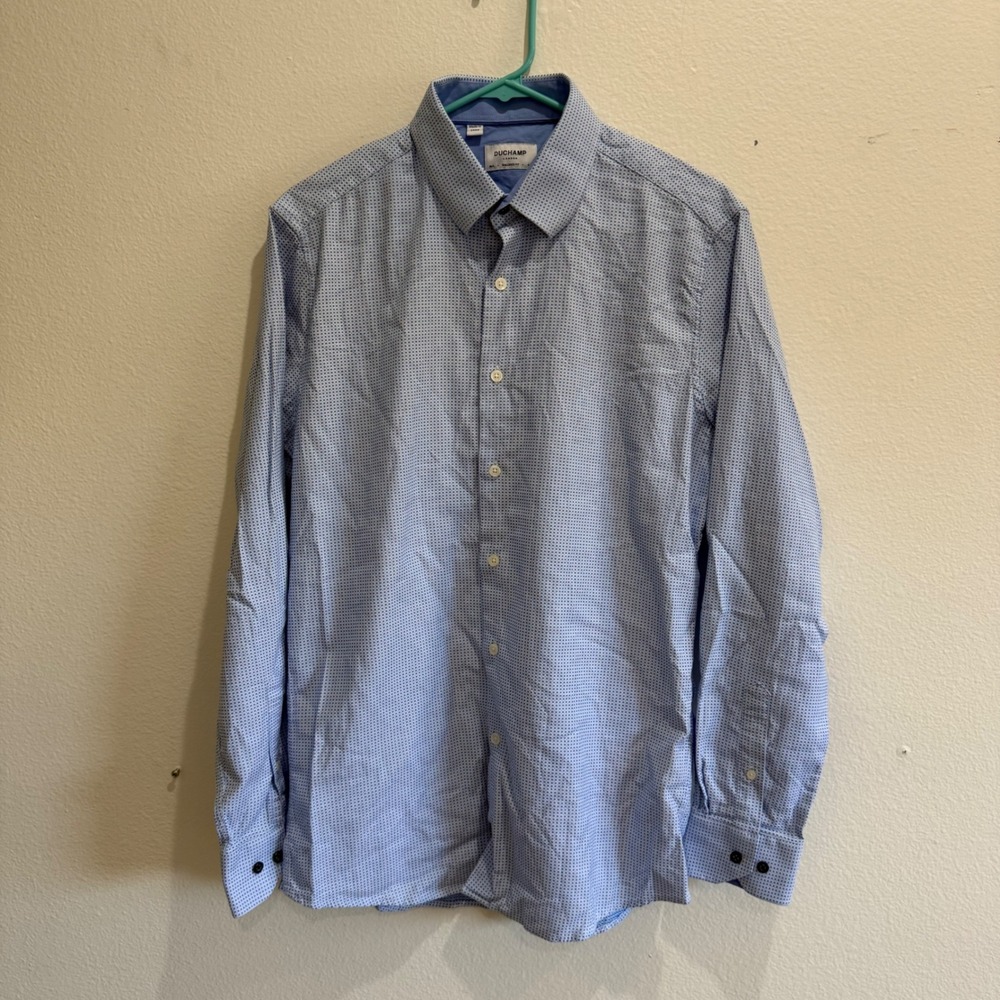 Duchamp London Mens Blue Geometric Diamond Print Tailored Fit Button Down Shirt